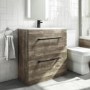 800mm Wood Effect Floor Standing Vanity Unit with Basin and Black Handles - Ashford