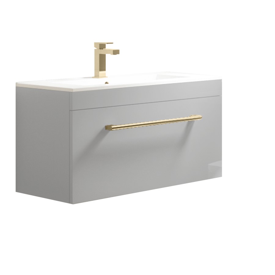 800mm Grey Wall Hung Vanity Unit with Basin and Brass Handles - Ashford