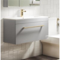 800mm Grey Wall Hung Vanity Unit with Basin and Brass Handles - Ashford