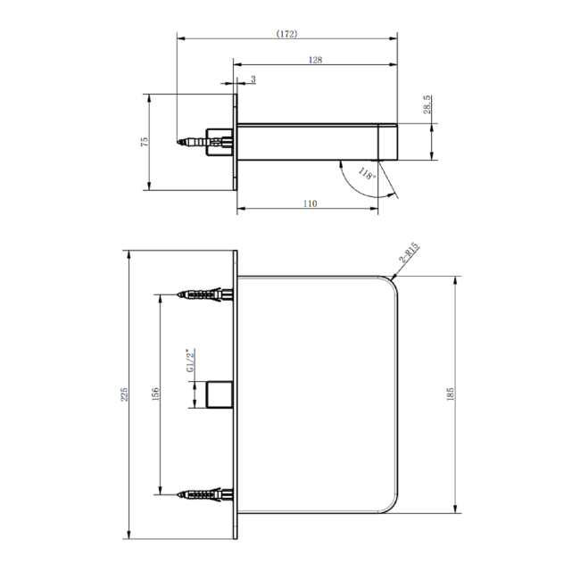 Grade A1 - Chrome Wall Mounted Bath Mixer Tap with Valve - Zanda