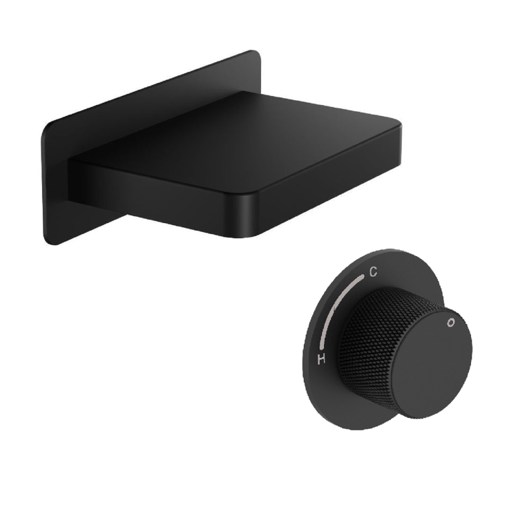 Black Wall Mounted Bath Mixer Tap with Valve - Zanda