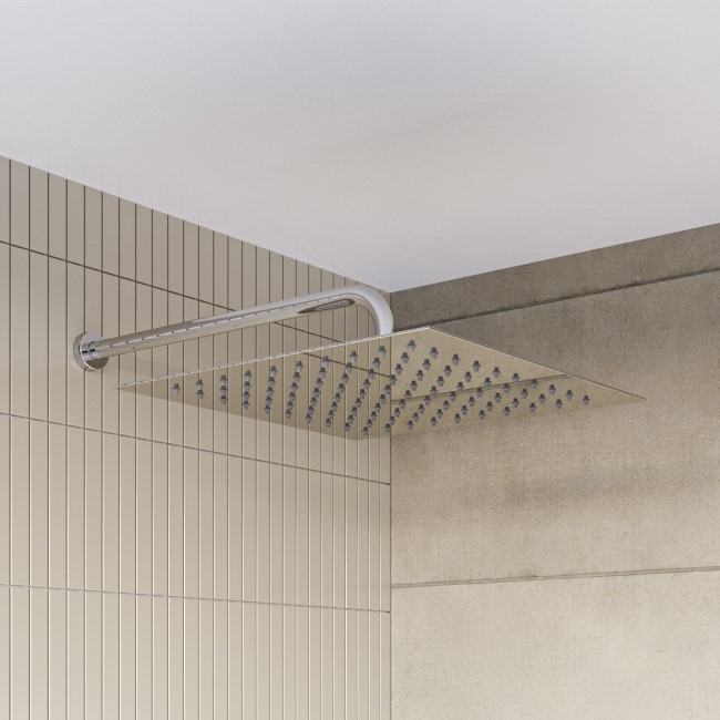 250mm Chrome Ultra Slim Square Rainfall Shower Head with Wall Arm