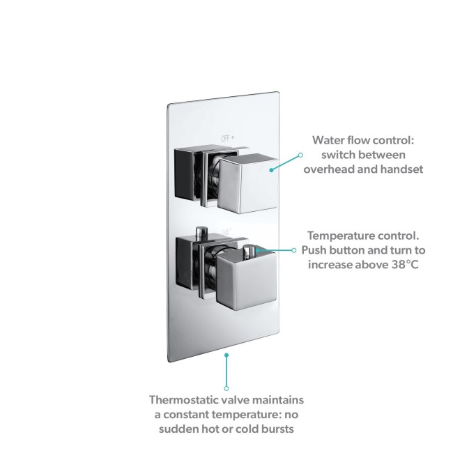 Chrome 2 Outlet Concealed Thermostatic Shower Valve with Dual Control - Cube