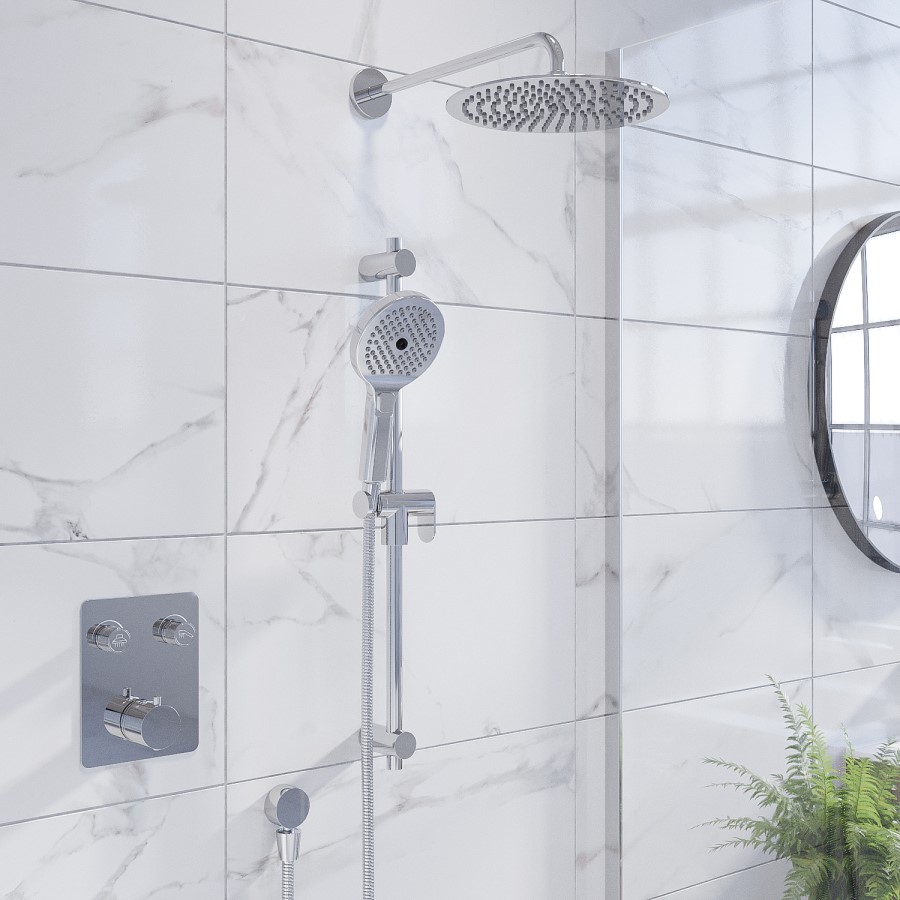 Chrome Push Button Concealed Mixer Shower with Round Head - Vance