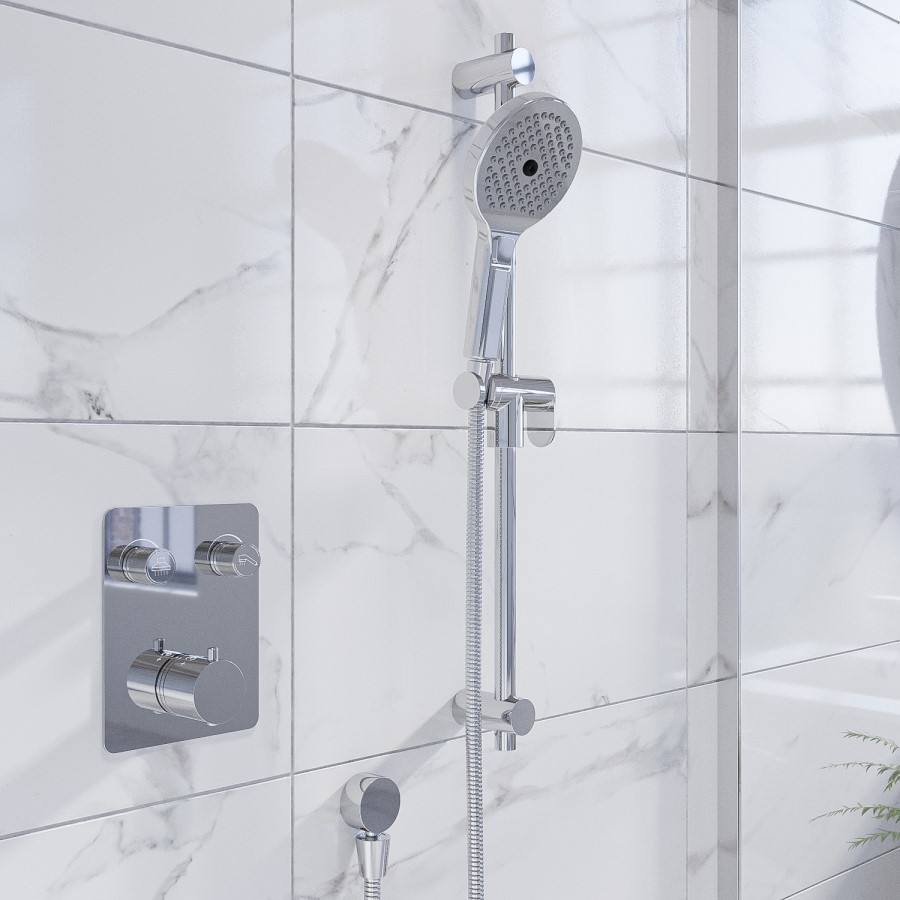 Chrome Push Button Concealed Mixer Shower with Round Head - Vance