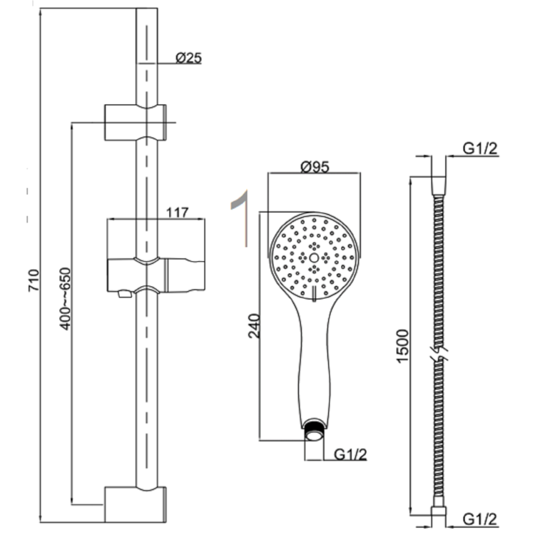 Grade A1 - Black Dual Outlet Wall Mounted Thermostatic Mixer Shower Set with Hand Shower - Vance