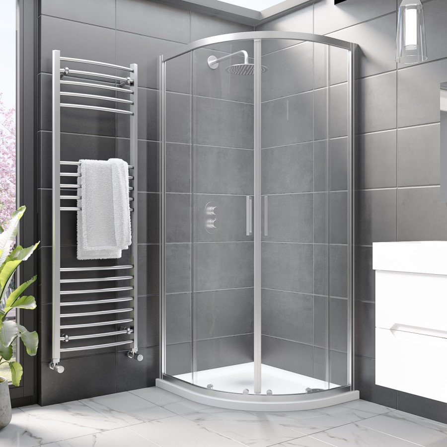 900x760mm Right Hand Offset Quadrant Shower Enclosure with Shower Tray - Pavo