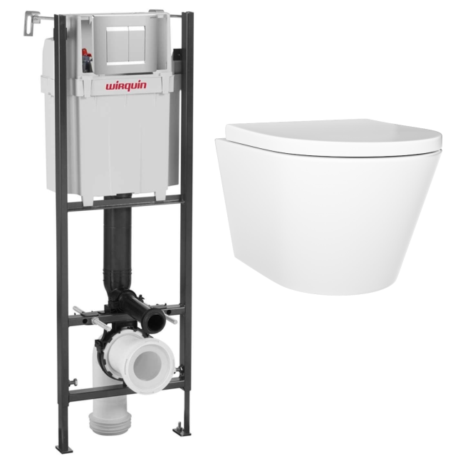 Wall Hung Toilet With Slim Soft Close Seat Frame Cistern and Chrome Flush- Newport