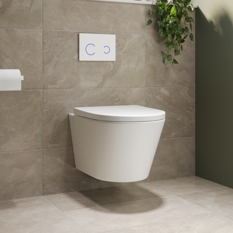 Wall Hung Toilet with Soft Close Seat White Glass Sensor Pneumatic Flush Plate 820mm Frame & Cistern - Newport