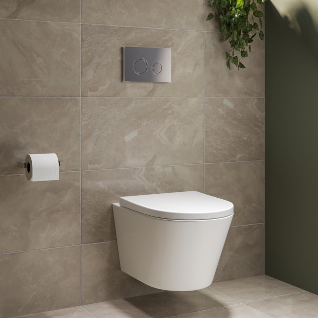 Wall Hung Toilet with Soft Close Seat Chrome Mechanical Flush Plate with 1160mm Frame & Cistern - Newport