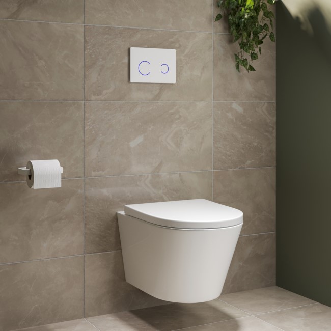 Wall Hung Toilet with Soft Close Seat White Glass Sensor Pneumatic Flush Plate 1170mm Frame & Cistern - Newport