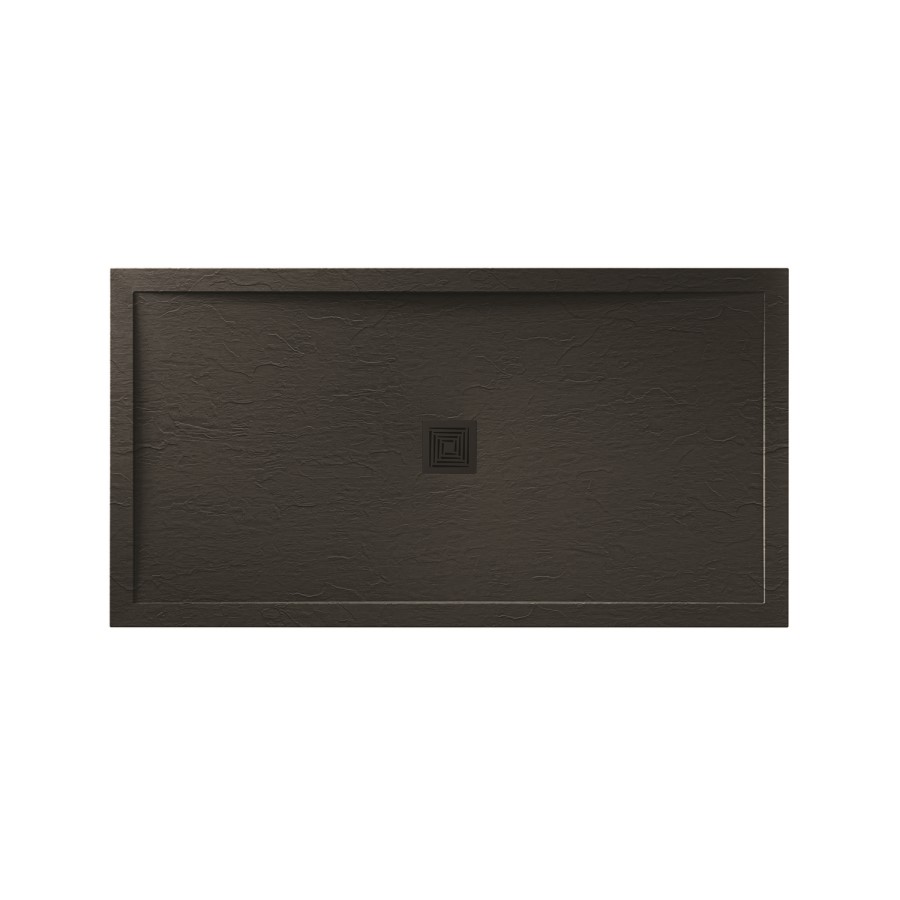 1000x800mm Black Slate Effect Rectangular Shower Tray with Shower Waste - Aqualavo