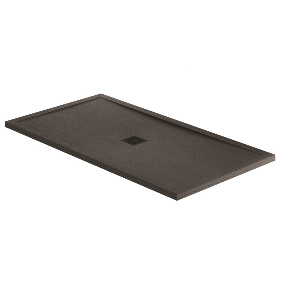 1000x800mm Black Slate Effect Rectangular Shower Tray with Shower Waste - Aqualavo