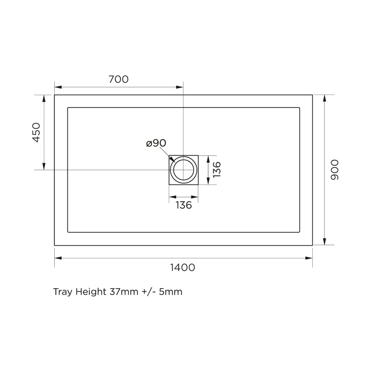 1400x900mm Grey Slate Rectangular Shower Tray with Shower Waste - Aqualavo