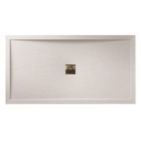 1000x800mm White Slate Effect Rectangular Shower Tray with Brushed Brass Waste - Aqualavo