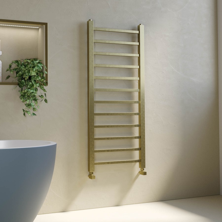 Brass Towel Radiator 1200 x 500mm with Pipe Kit and Straight Valves - Sonoran