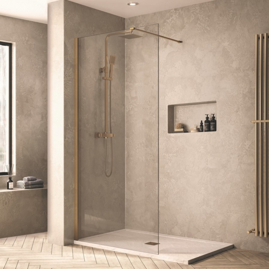 Grade A1 - 900mm Brushed Brass Frameless Wet Room Shower Screen - Corvus