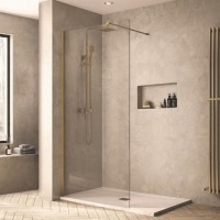 Grade A1 - 900mm Brushed Brass Frameless Wet Room Shower Screen - Corvus