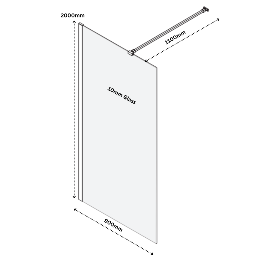 Grade A1 - 900mm Brushed Brass Frameless Wet Room Shower Screen - Corvus