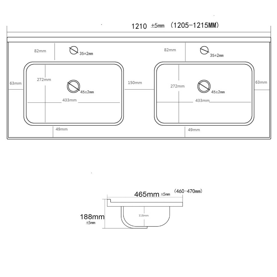 Grade A1 - 1200mm Black Freestanding Double Vanity Unit With Basins  - Camden 