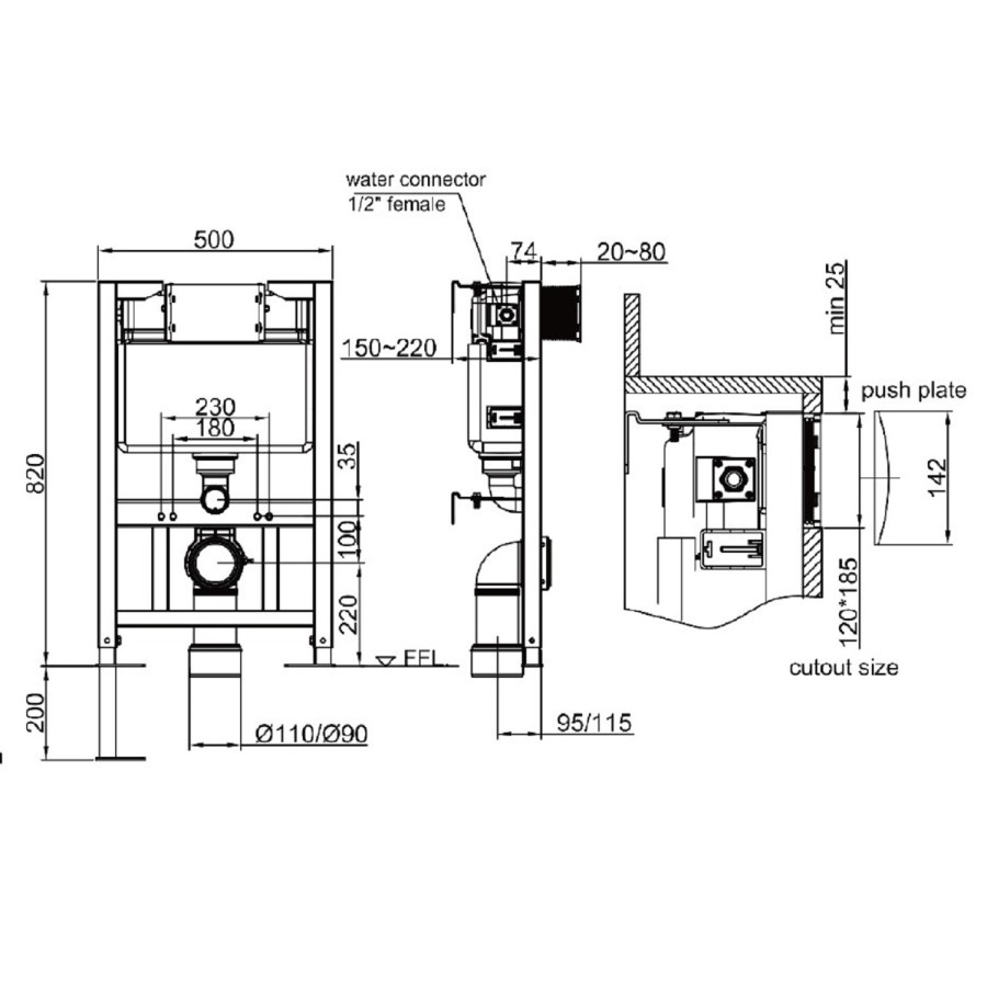 Matt Black Wall Hung Smart Bidet Japanese Toilet & 820mm Frame Cistern with Matt Black Pneumatic Flush Plate - Purificare