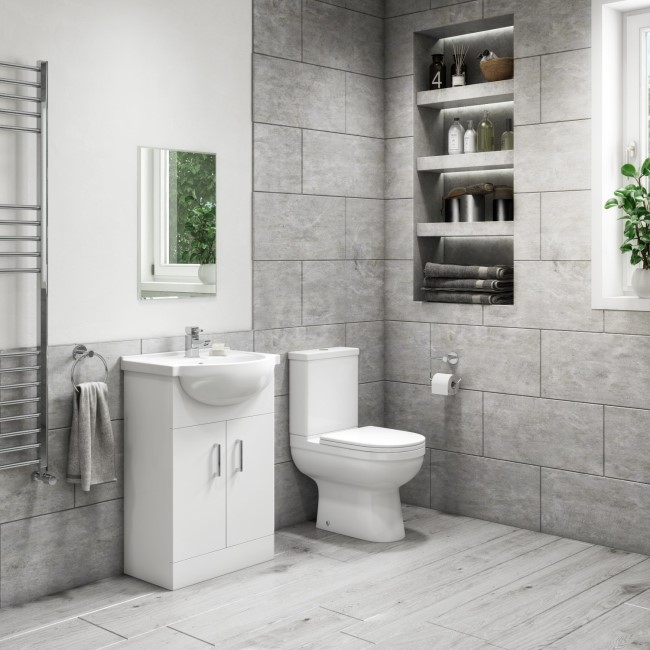 Close Coupled Toilet and 550mm Basin Vanity Unit Bathroom Suite - Classic