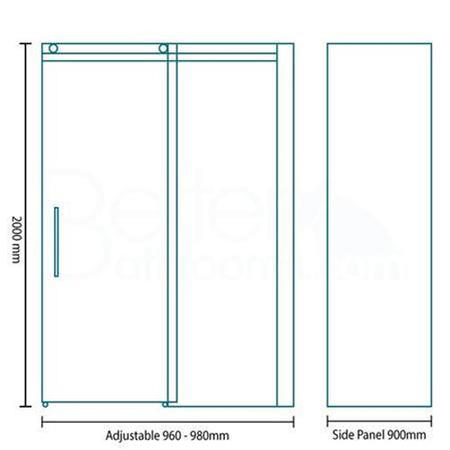 1000 x 900mm Frameless Sliding Shower Enclosure 8mm Glass - Aquafloe Elite II