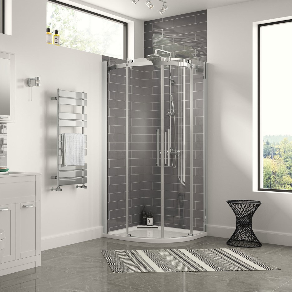Quadrant Shower Enclosure Frameless 900 x 900mm 8mm Glass Aquafloe Elite II Range Furniture123