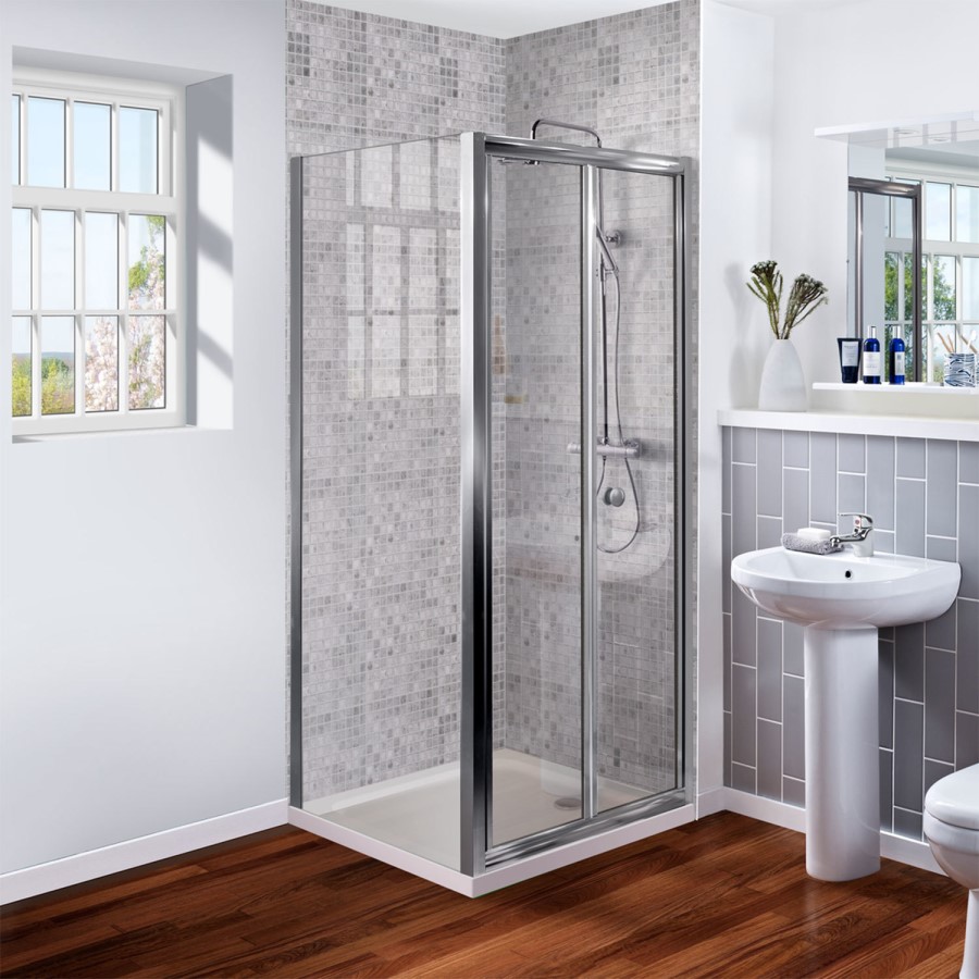 Bi Fold Door Enclosure 900mm with Side Panel 700mm - 6mm Glass - Aquafloe Range