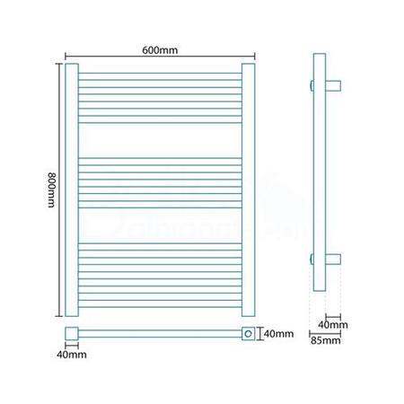600 x 800 Beta Heat Electric Square Chrome Heated Towel Rail