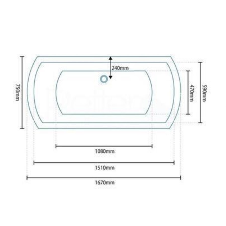 Tabor 1670 x 750 Freestanding Bath with Modern Feet