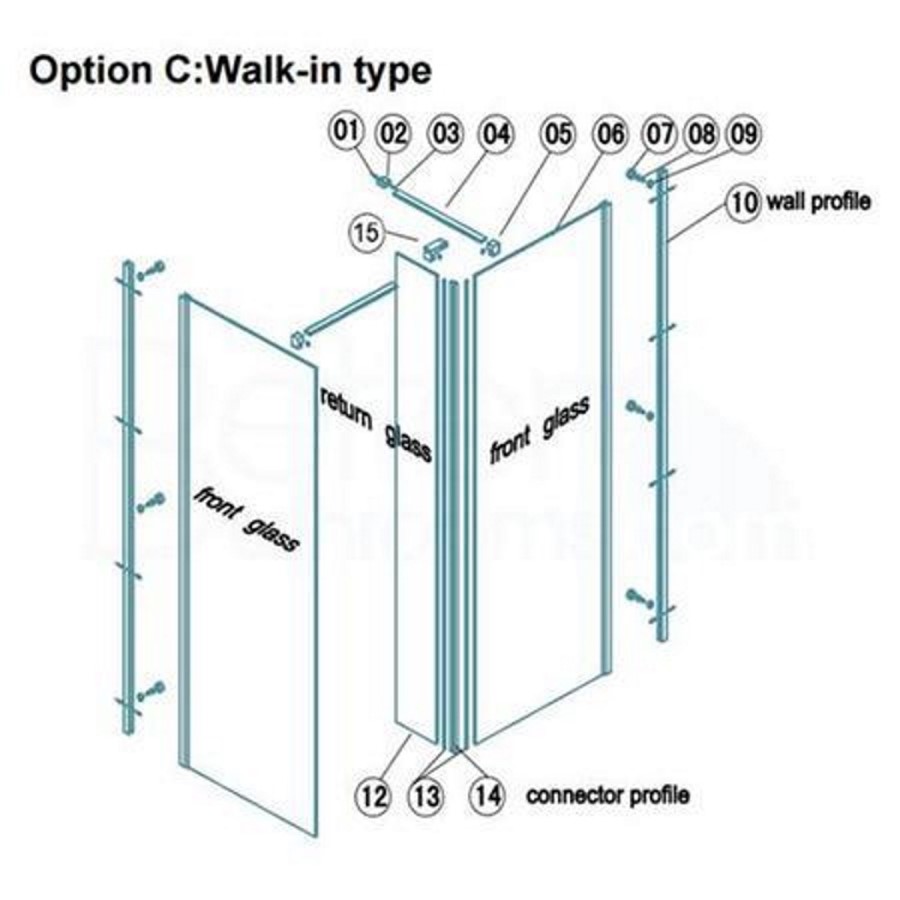 1200 x 2000mm Wet Room Screen 10mm Glass - Trinity