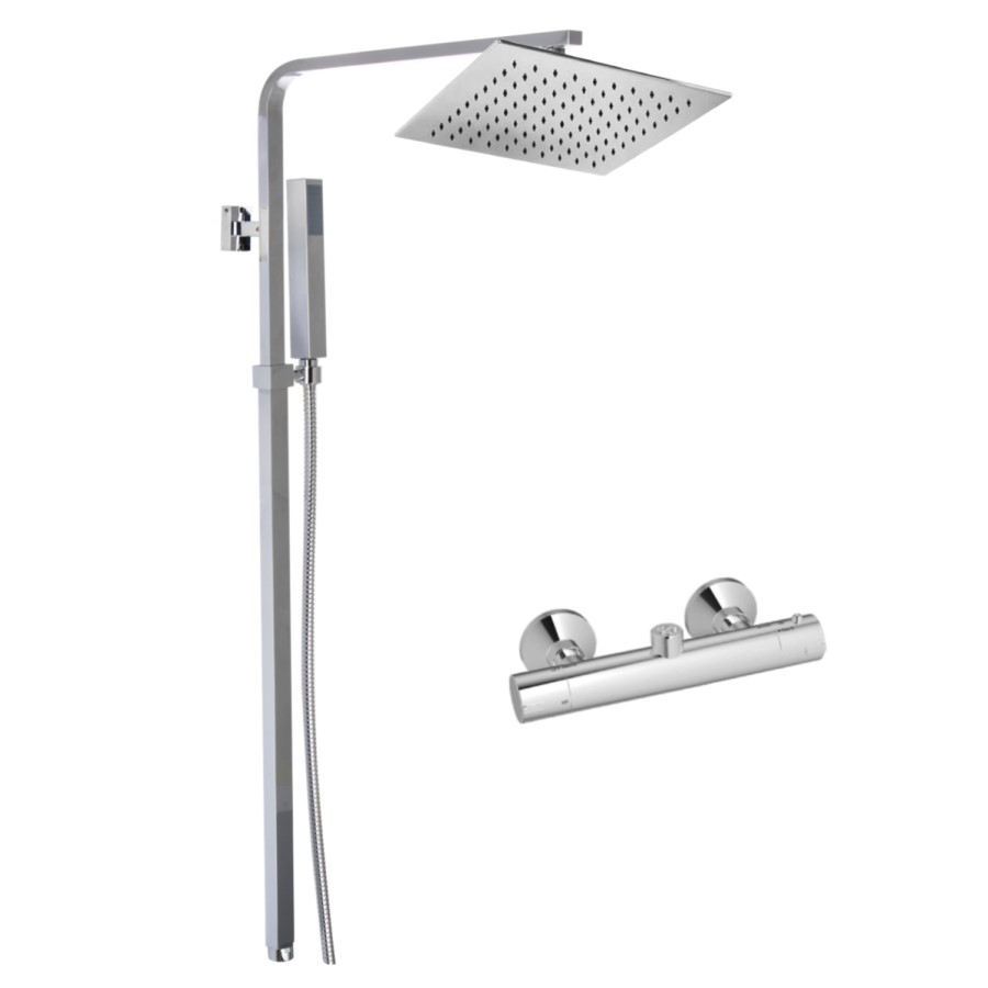 Square Chrome Shower Set with Thermostatic Valve - Sima