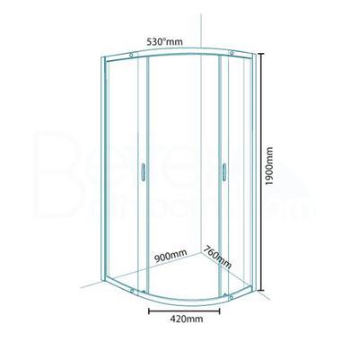 Offset Sliding Door Quadrant Enclosure 900mm -  8mm Glass - Aquafloe Iris Range