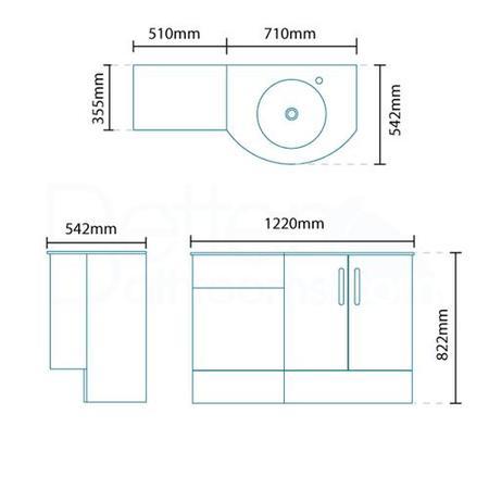 Right Hand Bow Front Combination Unit with Black Basin  - Vigo