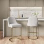 Set of 2 Beige Boucle Kitchen Stool with Brass Legs - Callie