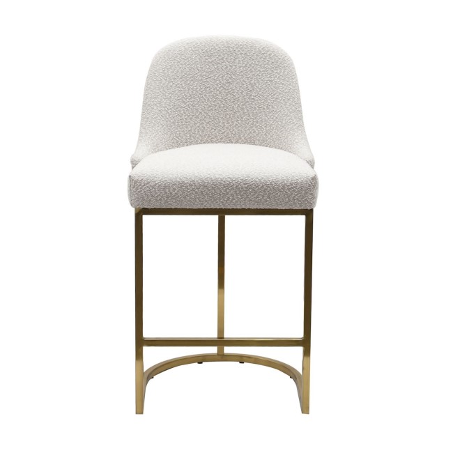 Set of 2 Beige Boucle Kitchen Stools with Brass Legs - Callie