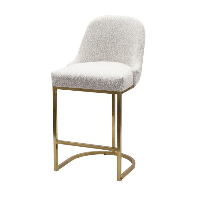 Set of 2 Beige Boucle Kitchen Stools with Brass Legs - Callie