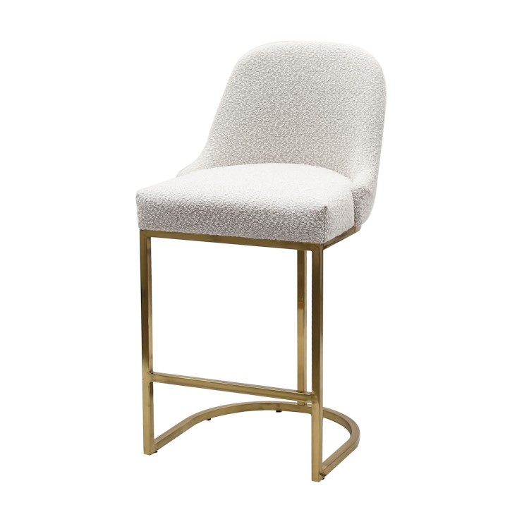 Set of 2 Beige Boucle Kitchen Stools with Gold Legs - Callie