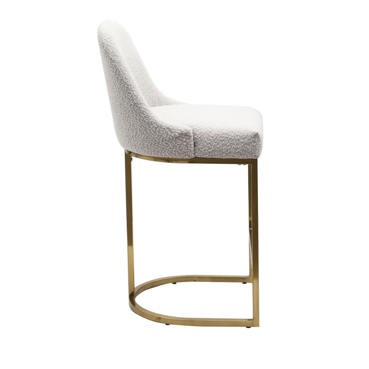 Set of 2 Beige Boucle Kitchen Stools with Gold Legs - Callie