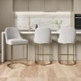 Set of 3 Beige Boucle Kitchen Stool with Brass Legs - Callie