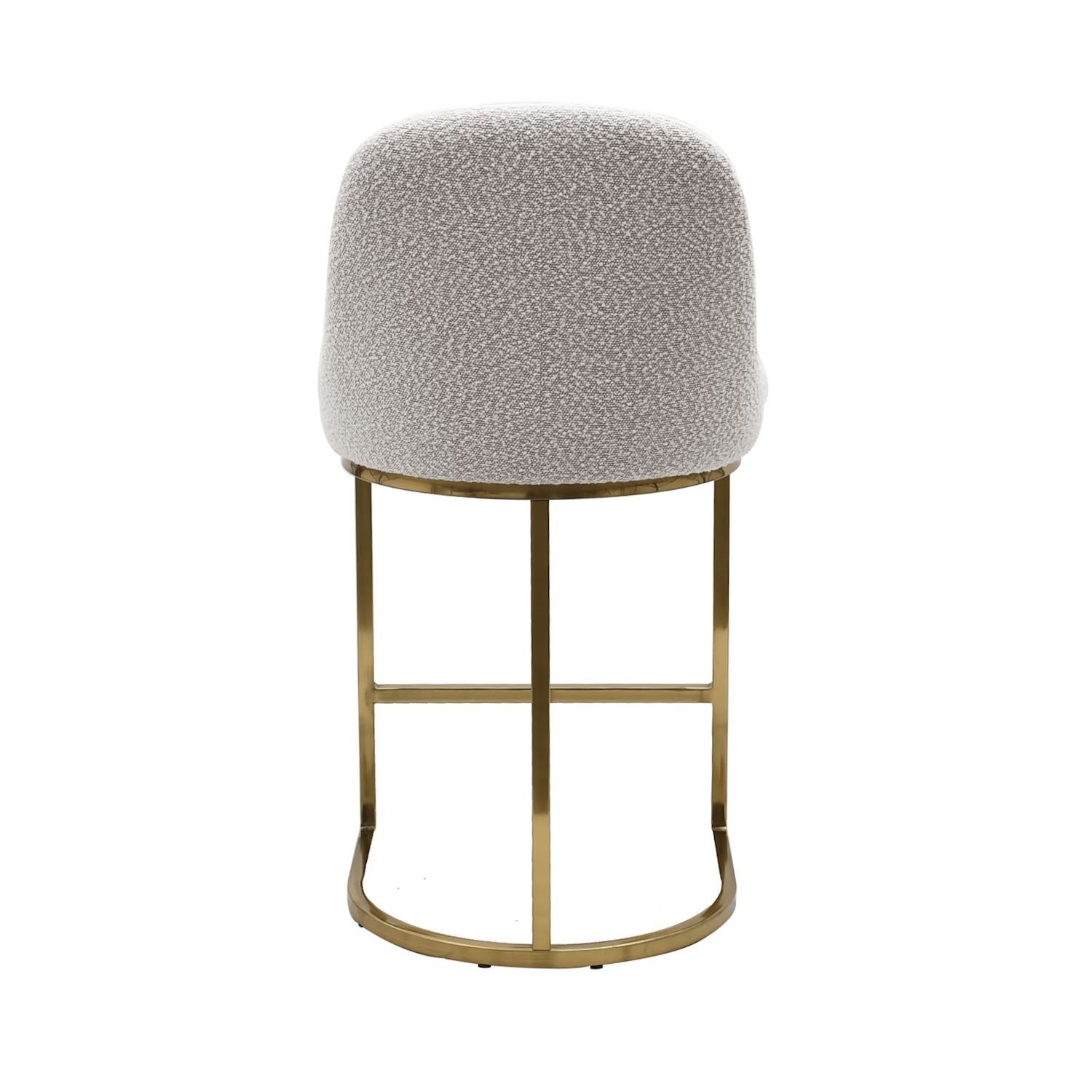 Set of 3 Beige Boucle Kitchen Stool with Brass Legs Callie Furniture123