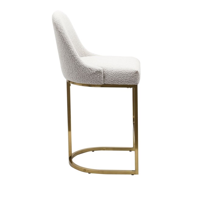 Set of 3 Beige Boucle Kitchen Stools with Brass Legs - Callie