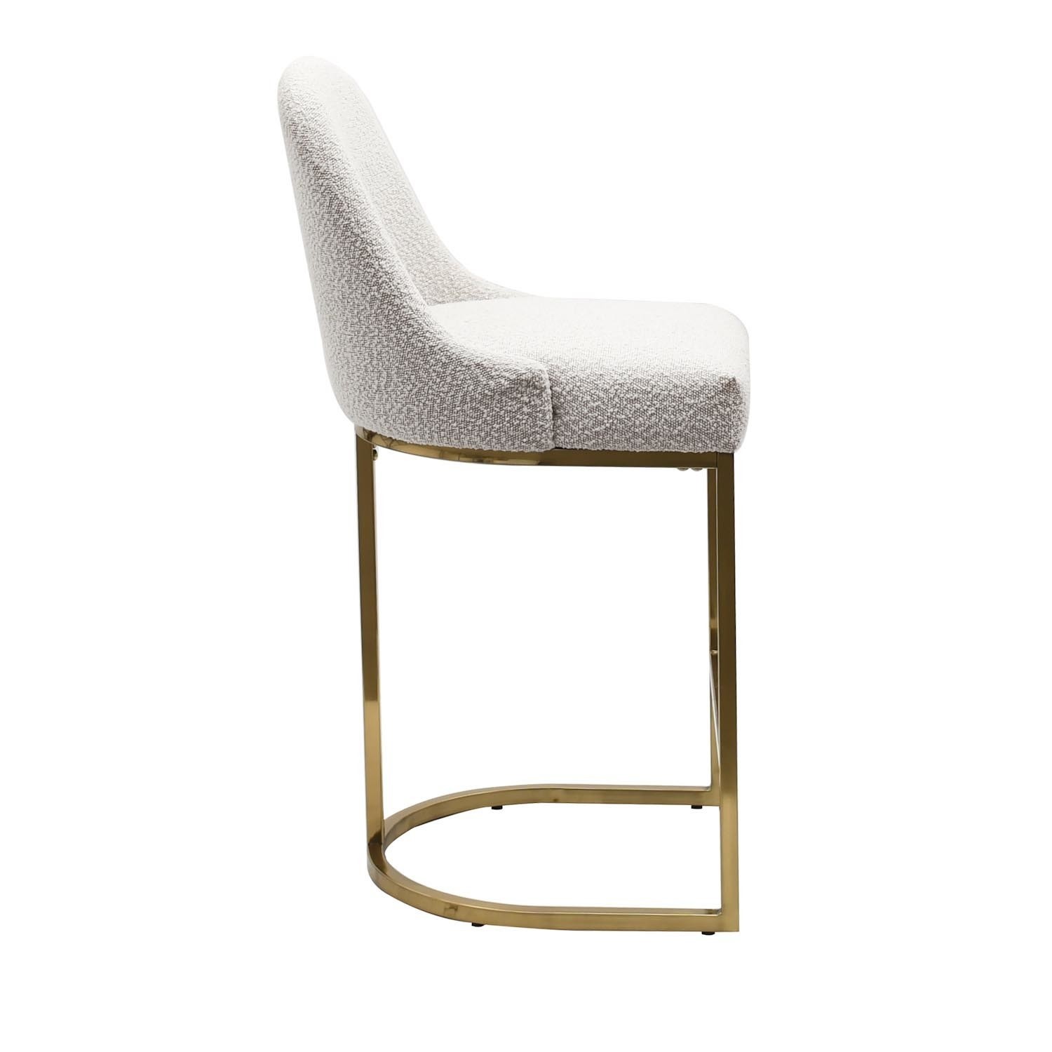 Set of 3 Beige Boucle Kitchen Stool with Brass Legs Callie Furniture123