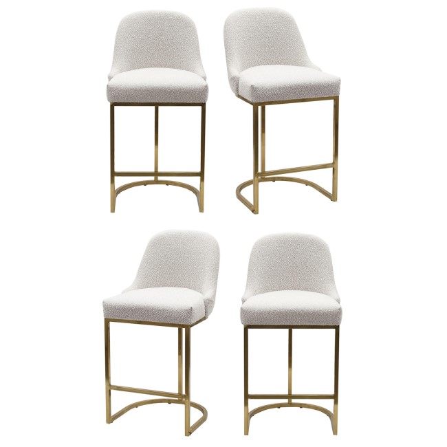 Set of 4 Beige Boucle Kitchen Stools with Brass Legs - Callie