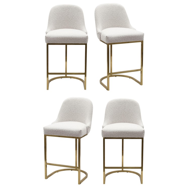 Set of 4 Beige Boucle Kitchen Stools with Gold Legs - Callie