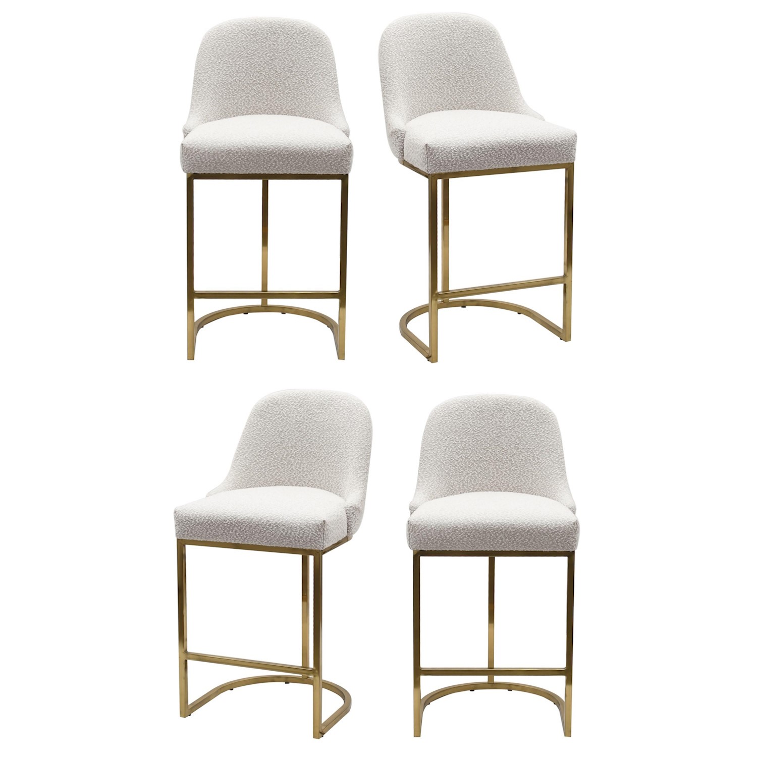 Callie Beige Set Of 4 Boucle Kitchen Stools With Gold Legs