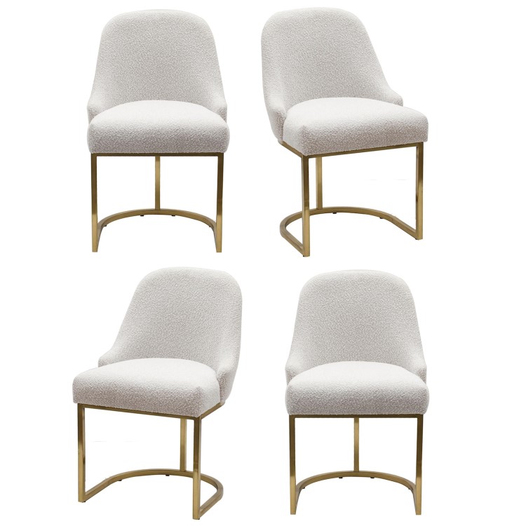 Set of 4 Beige Boucle Dining Chairs with Gold Legs - Callie