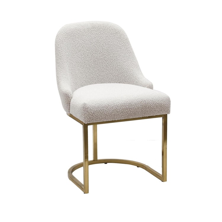 Set of 4 Beige Boucle Dining Chairs with Gold Legs - Callie