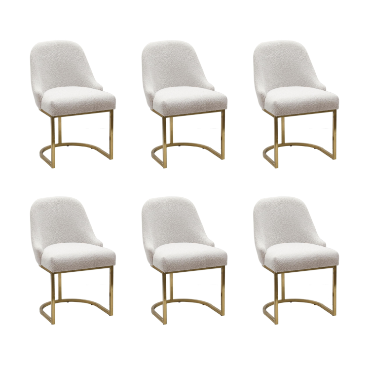 Set of 6 Beige Boucle Dining Chairs with Gold Legs - Callie